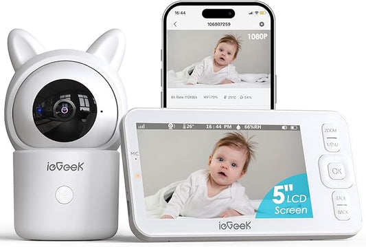 ieGeek Baby Monitor with Camera and Audio,5" Screen,HD Night Vision,2-Way Talk,Motion Detection,Temperature&Humidity Sensor,WiFi Baby Camera Monitor Supports Smartphone App(Upgrade)