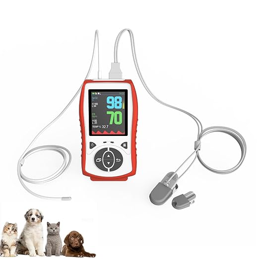 Vet Pulse Oximeter Handheld Oximeter with 2.8" LCD, Pet Vital Signs Monitor for SpO2 / Heart Rate/TEMP, Rechargeable Battery - Veterinary Use for Dogs, Cats, Horses (Orange Case)