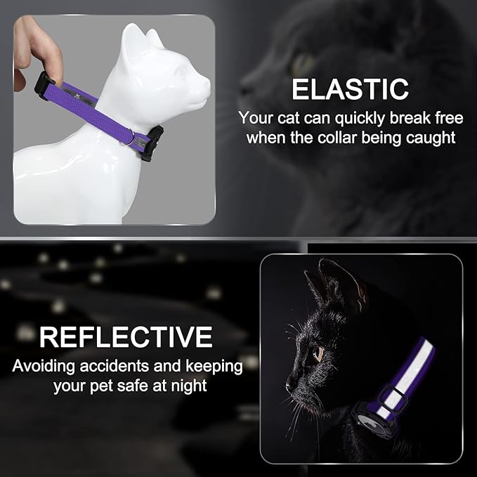 Reflective AirTag Cat Collar, Integrated Cat Tracker Collar with Air Tag Holder and Bell, Safety Elastic Band Cat GPS Collars for Girl Boy Cats, Kittens and Puppies (Purple, XS)