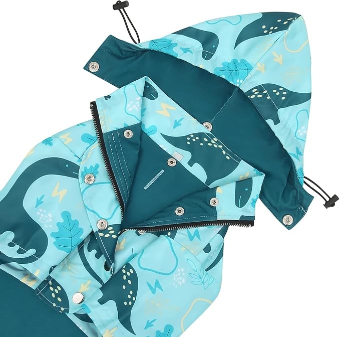 HDE Dog Raincoat Poncho Double Layer Zip Rain Jacket with Removable Hood, Leash Hole for Small to 3XL Dogs and Puppies Dinosaurs - XL