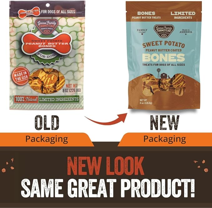 Gaines Family Farmstead Peanut Butter Coated Sweet Potato Dog Bones – 40 oz Bag, Grain-Free, Chewy, Natural Dog Treats for Digestion, Skin, Energy & Immunity – Limited Ingredient, Made in USA