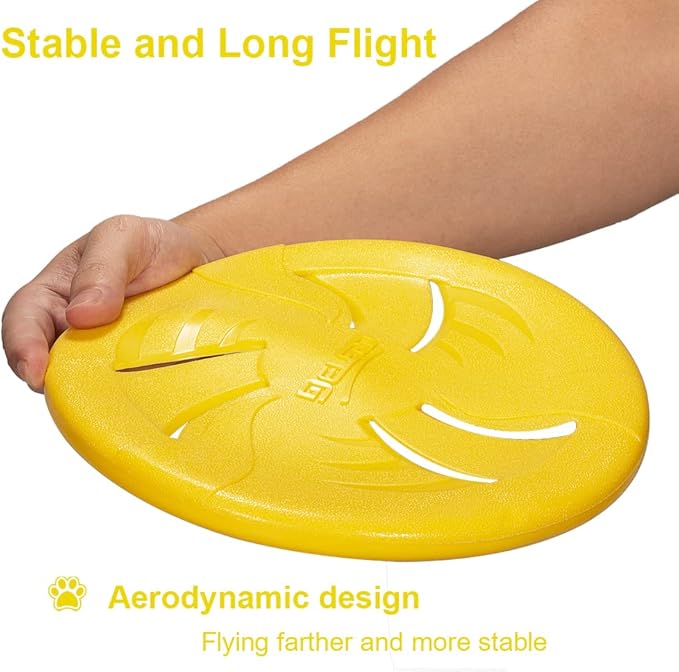 Indestructible Flying Discs, Interactive Dog Toy, Soft Lightweight Fetch Toys for Medium Large Dogs, Floats in Water & Safe on Teeth, 9 inch(Large, Yellow)