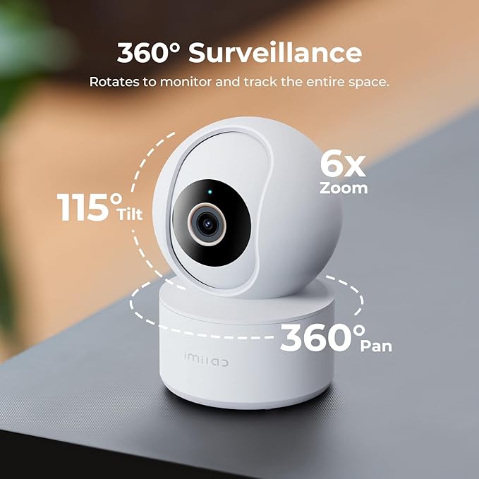 IMILAB C22 3K Security Indoor Camera - 360° View Home Camera with Color Night Vision for Baby/Pet Monitor, Plug-in 2.4Ghz WiFi 6 Inside Cam, 2-Way Audio, AI Detection, Local/Cloud Storage(White)
