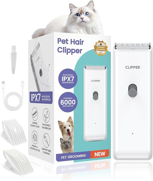 Dog Clipper for Matted & Long Hair,Quiet Pet Paw Hair Trimming Groomer,Handy Cordless Rechargeable Waterproof Shaver Kits for Cats,Small Dogs & Animals White