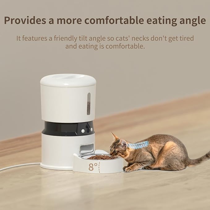 Automatic Cat Feeder with 2 Cameras 1080P HD with Night Vision Pet Food Dispenser Two-Way Voice and Audio Dog Smart WiFi Dog & Cat Feeder Programmable Schedule Slow Bowl White