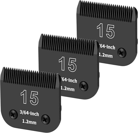 3 Pack 15# Detachable Dog Grooming Steel Blades,Compatible with Andis,Oster A5,Wahl KM-10 Series,Cut Length 3/64" 1.2MM （Black）