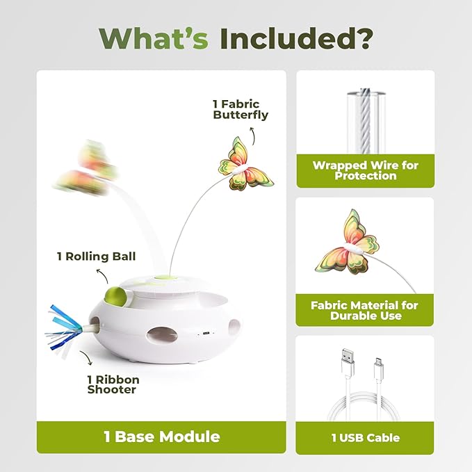 ALL FOR PAWS 3 in 1 Interactive Cat Butterfly Flutter Toy with Rolling Balls, Poping Feather Toy Automatic Kitten Spinner Toys, Mental Stimulation for Indoor Cats, USB Rechargeable Kitty Toys