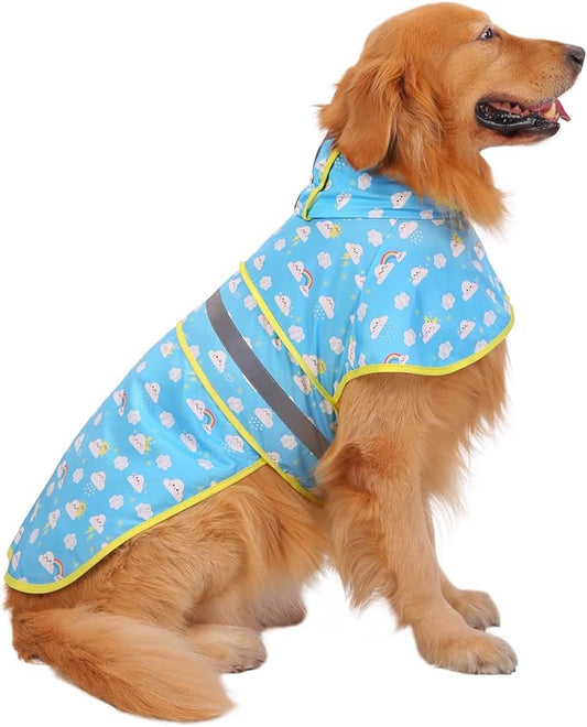 HDE Dog Raincoat Jacket Reflective Adjustable Hooded Pet Poncho Rain Coat with Leash Hole for Small to X-Large Dogs Cartoon Storm - XL