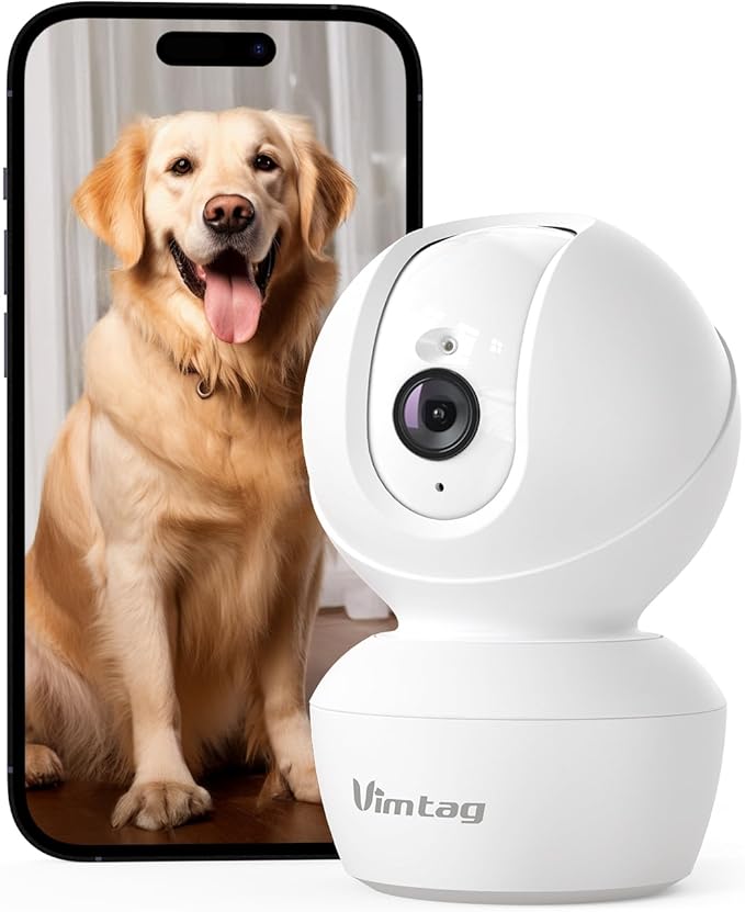 VIMTAG Indoor Security Camera 2.5K, Pet Camera with Speaker Pan 360° View, Cameras for Home Security Pet Baby Dog w/Motion Tracking Night Vision Phone App, 2-Way Audio, 24/7 SD & Cloud Storage,w/Alexa