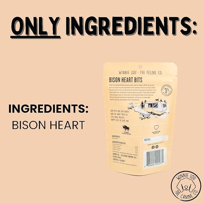 Grass-Fed Bison Heart Bits Cat Treats (Pack of 3) - Single Ingredient, High Protein Cat Food Snacks, Grain Free & Made in USA, with Taurine, Iron & Zinc for Healthy Cats