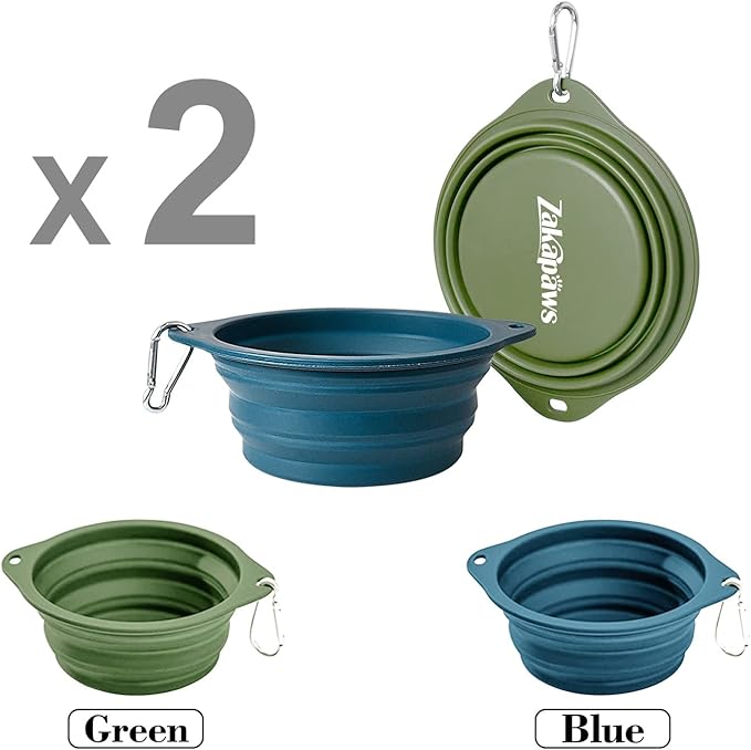 Silicone Dog Travel Bowl, 2 Pack Collapsible Pet Bowl, Foldable No Plastic Rim Pet Feeding Bowls, No Spill Water Cup for Pet