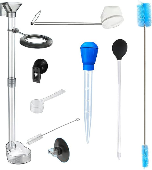 Aquarium Fish and Shrimp Feeding Dish Set, Fish Shrimp Feeder Tube Kit, Perfect for Easy and Feeding of Your Aquatic Pets, with Feeding Ring and Cleaning Brush