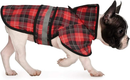 HDE Dog Raincoat Jacket Reflective Adjustable Hooded Pet Poncho Rain Coat with Leash Hole for Small to X-Large Dogs Plaid - M