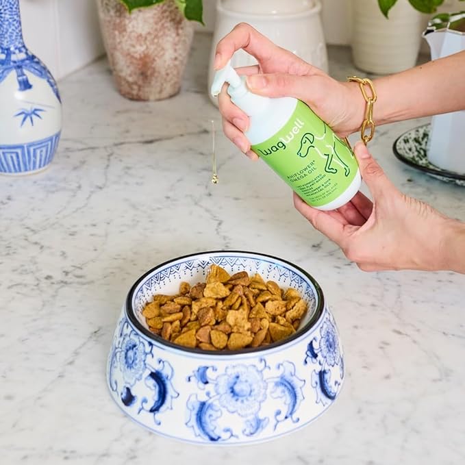 WagWell Ahiflower Omega Oil - Vet-Formulated Skin, Coat, Hip and Joint Supplement for Dogs - Plant-Based Omega 3, 6 and 9 Supplement - Natural Non-GMO Dog Omega Oil, 8 fl.oz. Pump Bottle