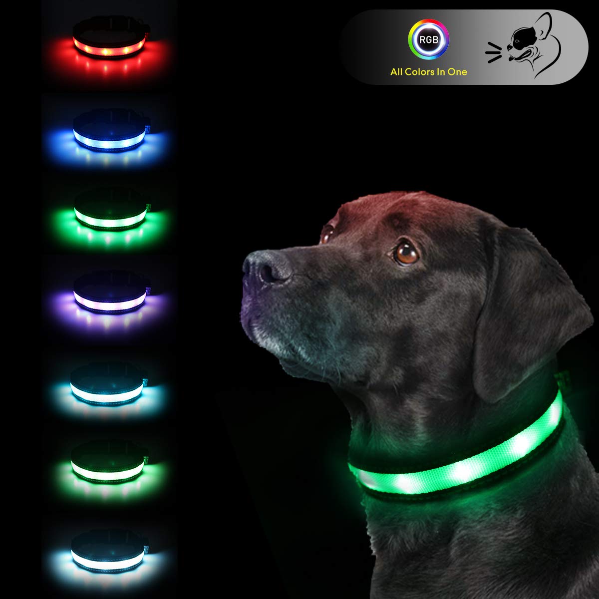 Light Up Dog Collars,Safety LED Dog Collars USB Rechargeable 7 Changing Colors Glow in The Dark Dog Walking Light,Neon Adjustable Safety Buckle Lighted Dog Collar for Small/Medium/Large Dogs, S Size