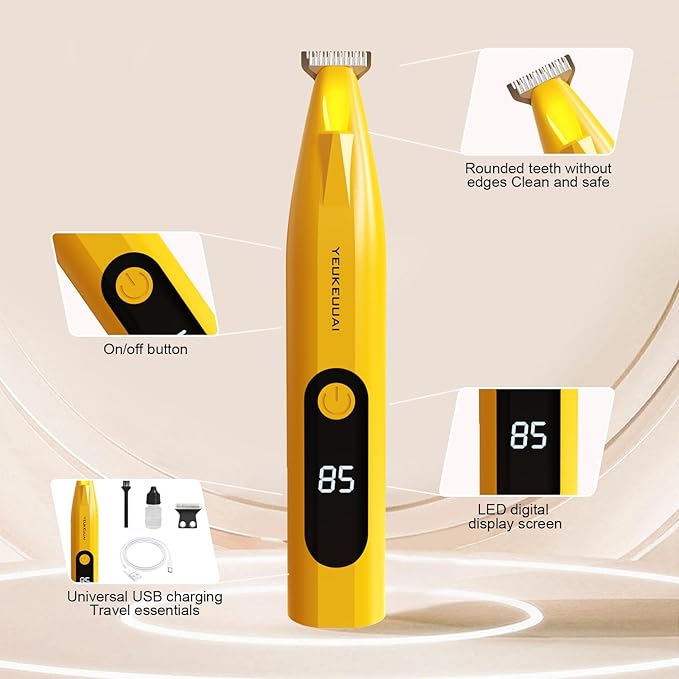 Dog Paw Trimmer, Low Noise Paw Hair Trimmer for Dogs with LED Light Wireless Pet Shaver, Suitable for Claws, Ears, Face, HIPS and Eyes(Orange)