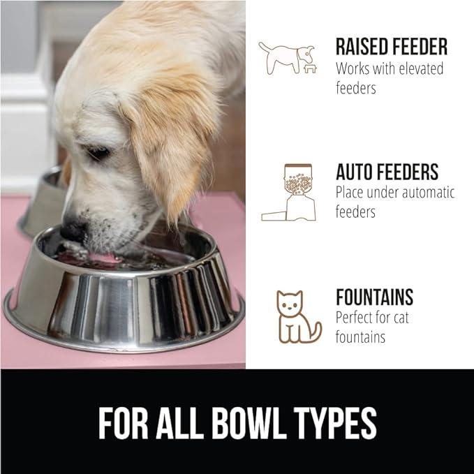 GORILLA GRIP 100% Waterproof Raised Edge BPA Free Silicone Pet Feeding Mat, Dog Cat Food Mats Contain Spills Protects Floors, Placemats for Cats and Dogs Water Bowl, Pets Accessories 23x15 Pink