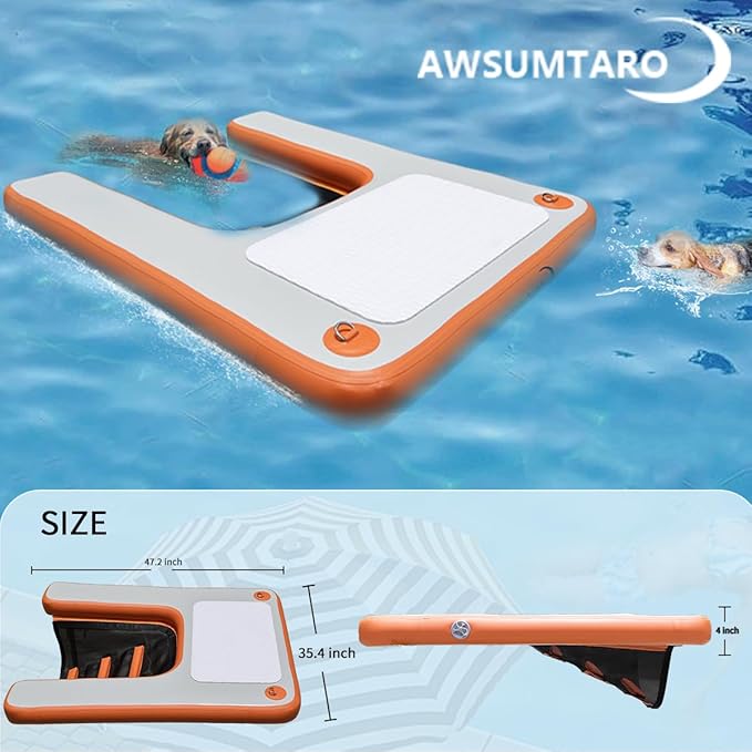 Inflatable Dock, Load-Bearing 200 pounds, Dog pet ramp, Suitable for Swimming Pools, Boat Docks, Lakes, Beach use Water Sports Platform.