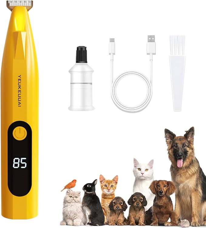 Dog Paw Trimmer, Low Noise Paw Hair Trimmer for Dogs with LED Light Wireless Pet Shaver, Suitable for Claws, Ears, Face, HIPS and Eyes(Orange)