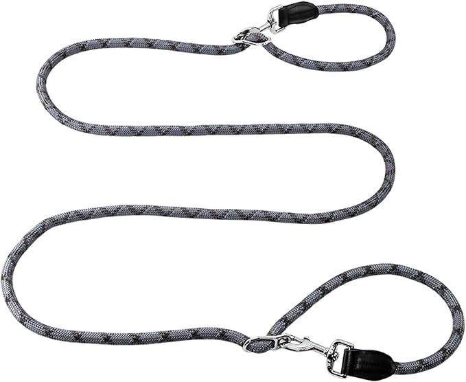 Hands Free Dog Leash(8.5ft), 8 in 1 Multifunction Nylon Double Leash for Dogs,1.2cm Adjustable Waist with Reflective Stitching for Training -Grey