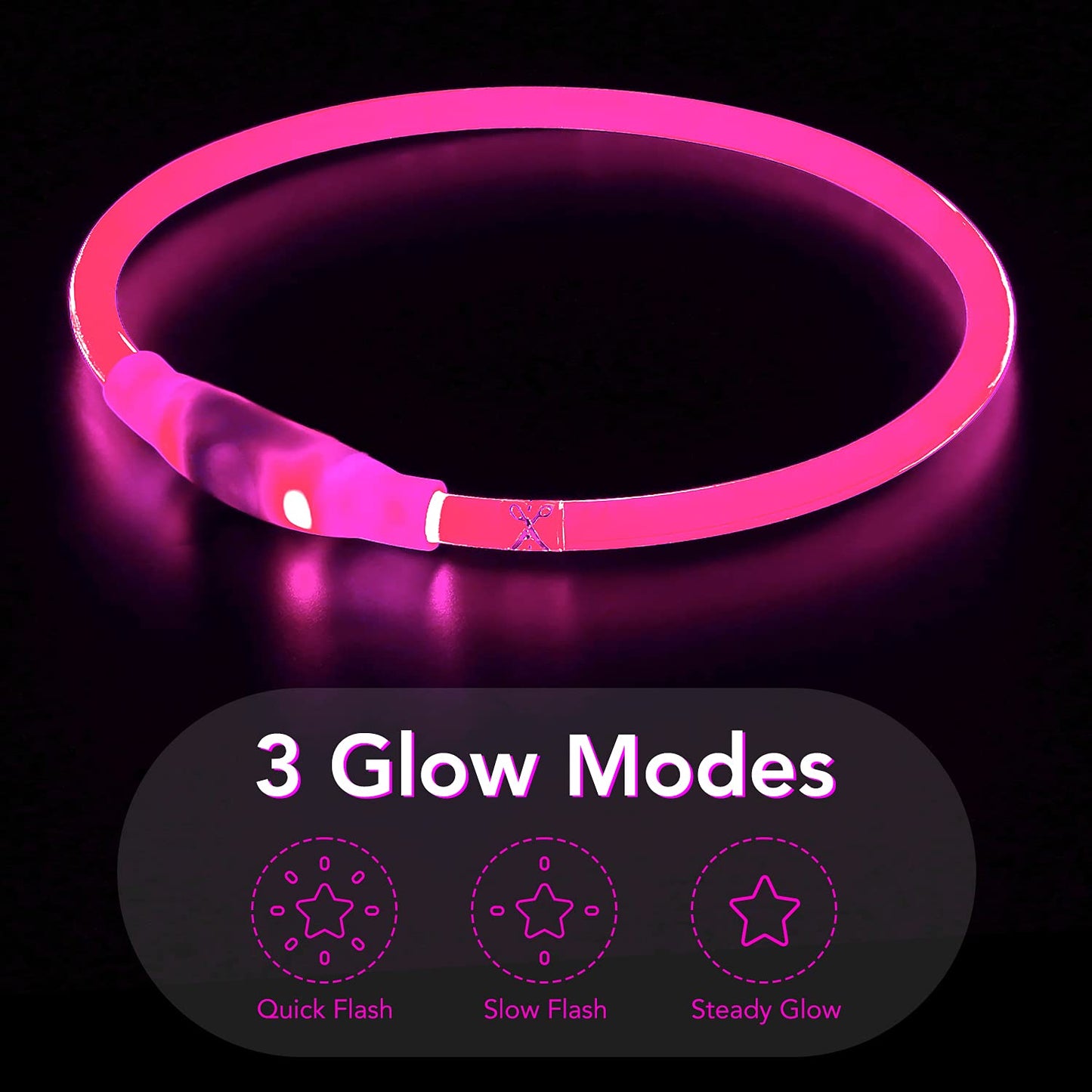 Colaseeme LED Dog Collar, Light Up Dog Collar 1 Count USB Rechargeable TPU Glow Safety Dog Necklace Light, Dog Lights for Small Medium Large Dogs, Please Do Not Use Fast Charging (Pink)