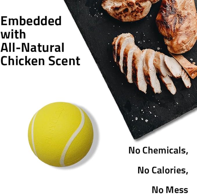 Playology Squeaky Dog Toy | Durable Rubber Interactive Dog Ball | Chicken Scented Fetch Ball for Medium Dogs, Value 2-Pack | Floating Dog Toy Made from Non Toxic Materials
