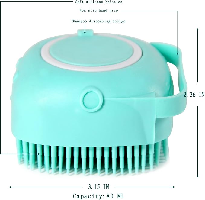Dog Bath Brush, Pet Massage Brush Shampoo Dispenser, Soft Silicone Brush Rubber Bristle for Dogs and Cats Shower Grooming