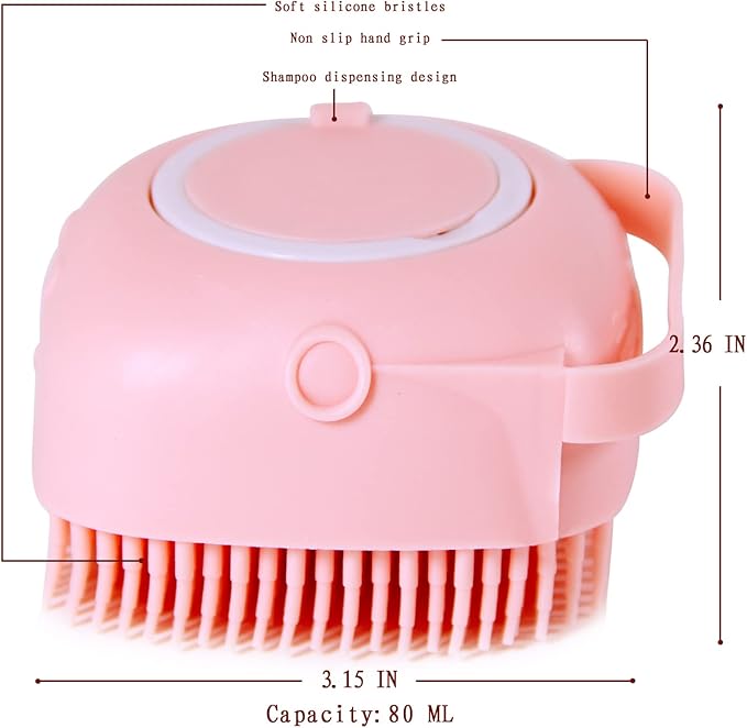 Pet Bath Brush Dog Bath Brush Shampoo Dispenser Soft Silicone Dog Bathing Brush Dog Shampoo Brush scrubbers for Cats and Dog Shower Brush Grooming (Pink)