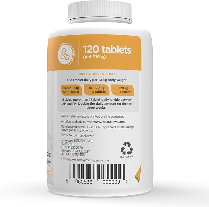 maxxipaws - maxxiflex+ Hip & Joint Supplement for Dogs with Glucosamine, Chondroitin, MSM & Collagen | Mobility, Flexibility & Discomfort Support | Senior, Adult & All Breeds | 120 Tablets