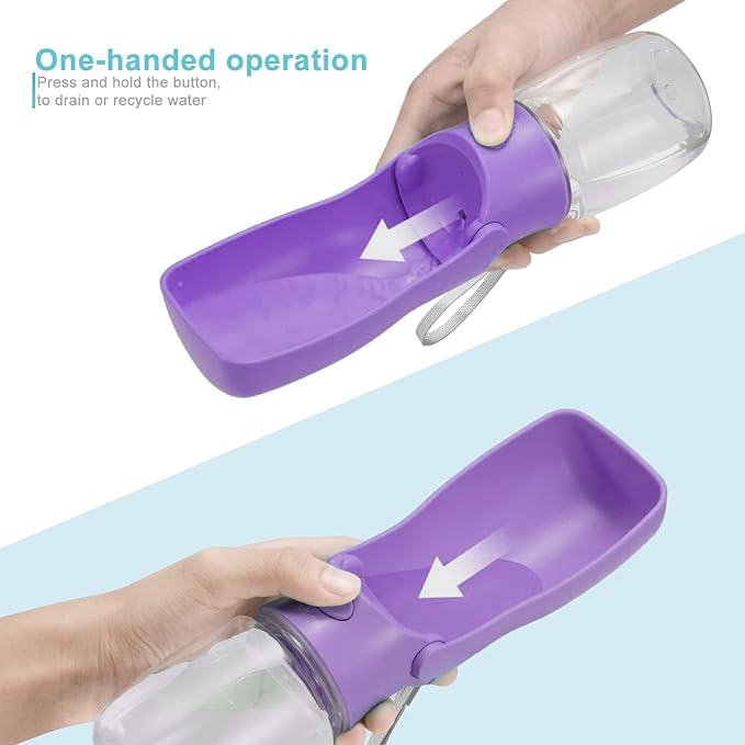 Portable Dog Water Bottle for Walking 19 OZ or 12 OZ Portable Pet Water Bottles for Puppy Small Medium Large Dogs Water Dispenser Pet Water Bowl Dog Accessories (19OZ Blue) (12OZ Purple)