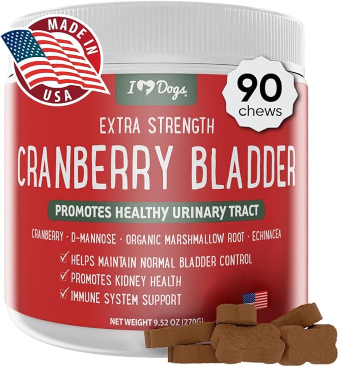 iHeartDogs Extra Strength Urinary, Bladder, & Kidney Support for Dogs – Cranberry, D-Mannose & Echinacea Helps Frequent UTIs, Strengthens Weak & Incontinent Bladder