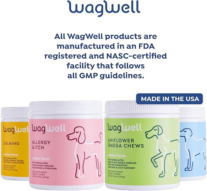WagWell Ahiflower Omega Oil Dog Chews, Allergy and Itch Chews & Mobility Chews Bundle - Skin, Coat, Hip and Joint Supplement for Dogs - Itch Relief and Digestive Health