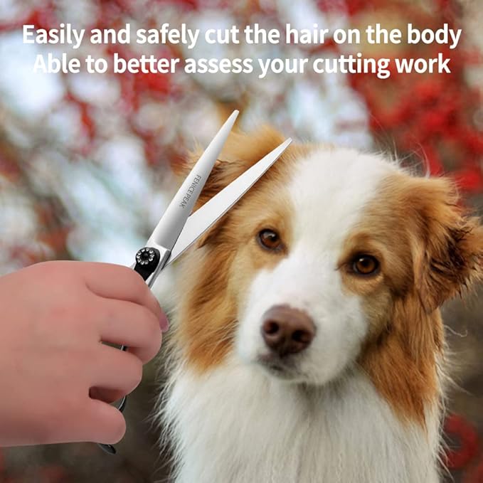 Fenice Peak 7.5'' Dog Straight Scissors For Grooming Pet Hair Cutting Shears 440C Stainless Steel Black Non-Slip Handle Sharp Blades Professional Pet Trimming Scissors for Cats