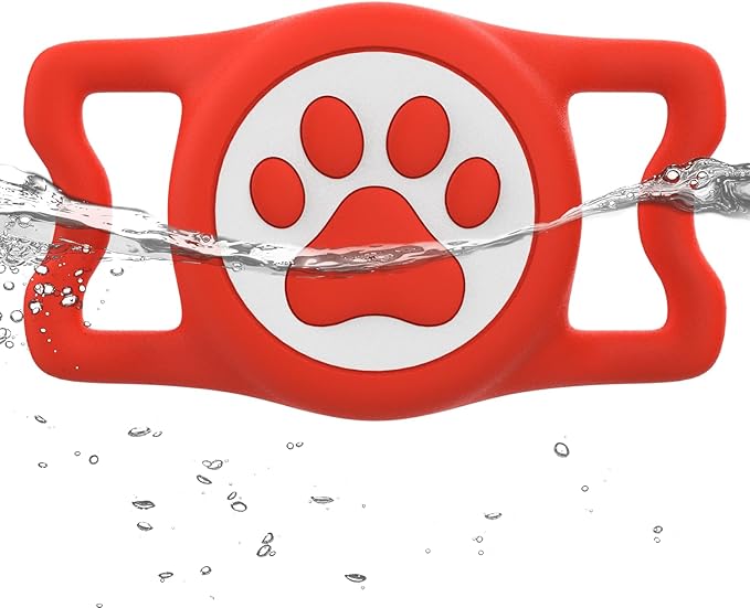 IP68 Waterpoof Dog Airtag Holder, Stretchy Silicone Full Body Covered Apple Air Tag Holder for Dog Cat Collar Fit All Width Collar (Red, 1 Pack)