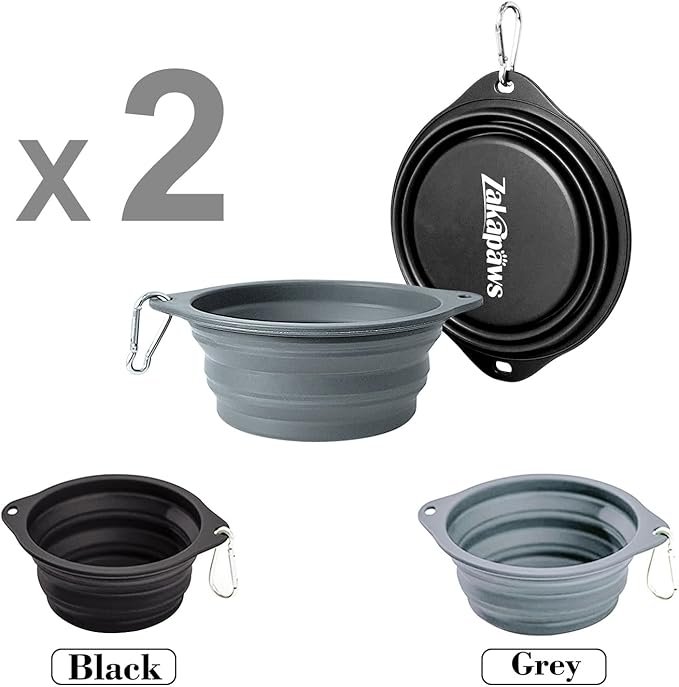 Silicone Dog Travel Bowl, 2 Pack Collapsible Pet Bowl, Foldable No Plastic Rim Pet Feeding Bowls, Water Cup for Pet Hiking,Camping