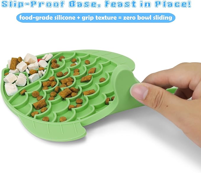 2 Pack Slow Feeder Cat Bowls, Fish-Shaped Silicone Puzzle Kitten Puppy Dog Feeders Non-Slip Design Lick Mat for Healthy Eatting,Treats Boredom Anxiety Reduction Reducer [Blue,Green]