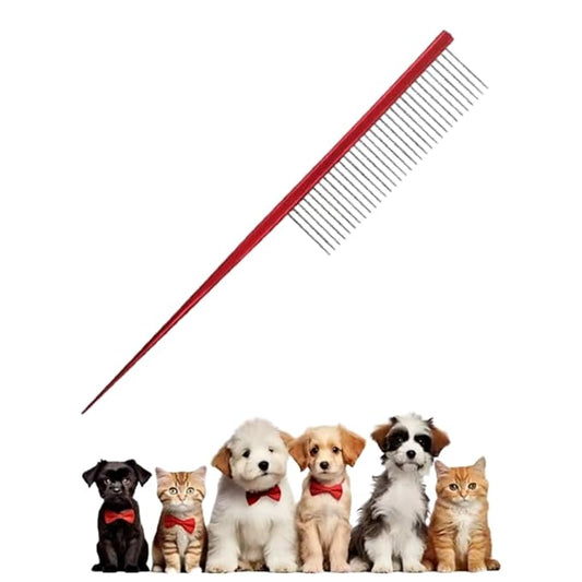 Pet Grooming Comb for Cat and Dog Hairstyling - Rat Tail Trimmer, Float Hair Removal Dematting Tool with Rounded Ends for Home Grooming
