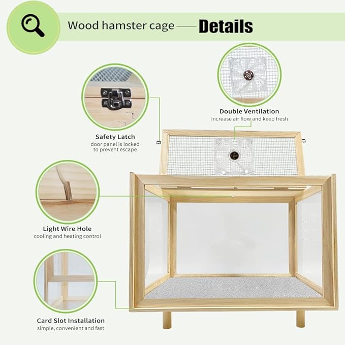 Large Hamster Cages - Wooden Hamster Mice and Rat Habitat with Ventilator Small Animal Cages for Rabbits, Guinea Pigs with Waterproof Bottom Plate