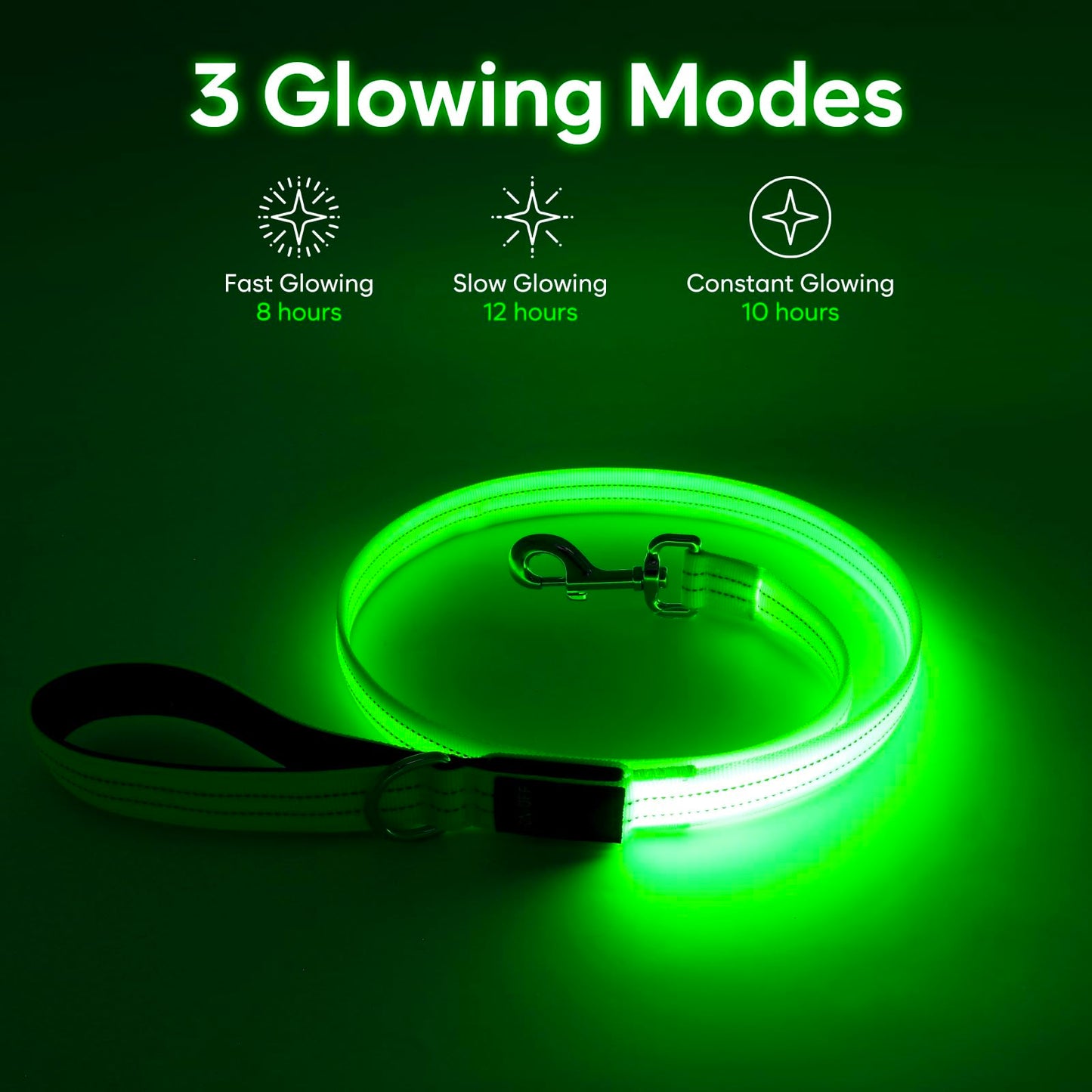 LED Dog Leash, 4 Ft Light Up Dog Leash USB Rechargeable Waterproof, Nylon Reflective Leashes with Padded Handle, Safety Glow in The Dark Pet Lights for Large Medium Small Pet(Green)