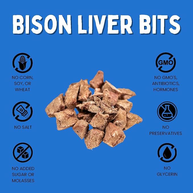 Grass-Fed Bison Liver Bits Cat Treats (Pack of 3) - Single Ingredient, High Protein Cat Food Snacks, Grain Free & Made in USA, with Taurine, Iron & Zinc for Healthy Cats