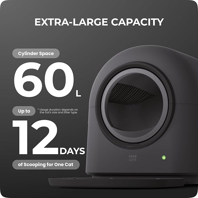 TYPro Self Cleaning Cat Litter Box Automatic Hands-Free Smart Robot self Cleaning Cat Litter Box for Multiple Cats with APP Control Safe with Litter Mat Waste Bags and Deodorizer Dark Grey