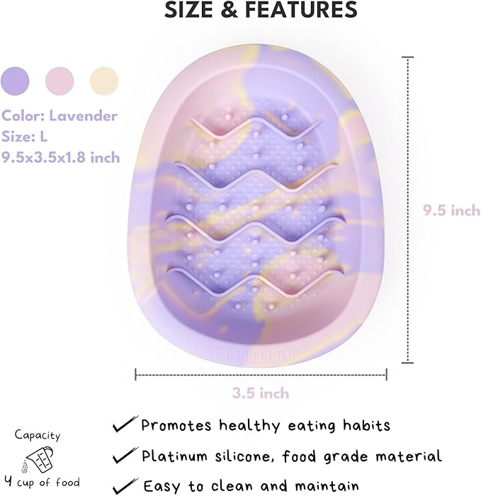 Interactive Dog & Cat Lick Mat Bowls, BPA-Free Silicone Dog Slow Feeder Bowl with Suction Cups, Non Slip Food Bowl for Dogs and Cats, Reduces Boredom and Anxiety, Dishwasher Safe, Lavender