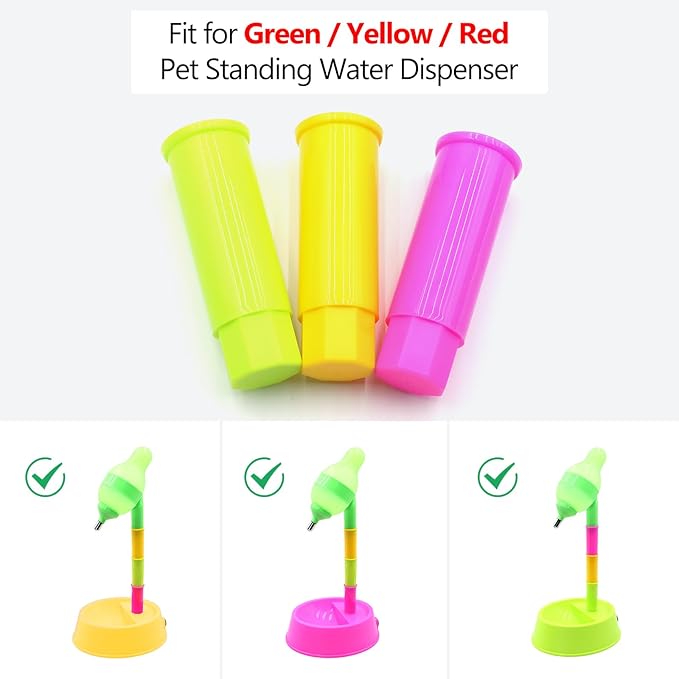 NACOCO Pet Standing Water Dispenser - Cat Dog Standing Bowl with Detachable Pole Automatically Feeding Water Height Adjustable(Green/Red/Yellow Adjustable Rods)