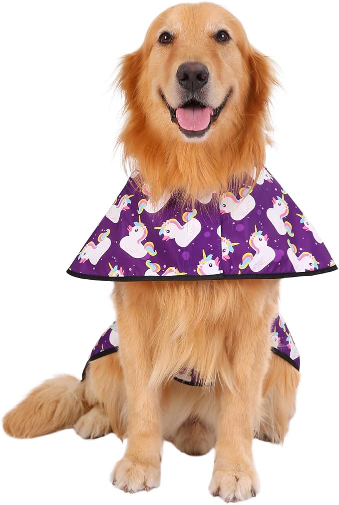 HDE Dog Raincoat Jacket Reflective Adjustable Hooded Pet Poncho Rain Coat with Leash Hole for Small to X-Large Dogs Purple Unicorn Ducks - XL