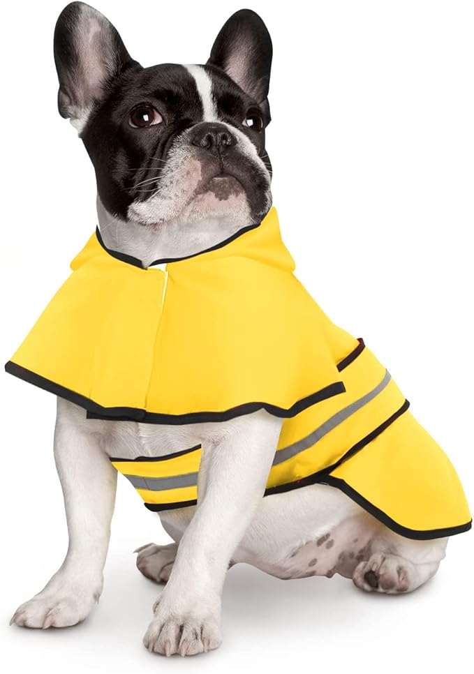 HDE Dog Raincoat Jacket Reflective Adjustable Hooded Pet Poncho Rain Coat with Leash Hole for Small to X-Large Dogs Yellow - M