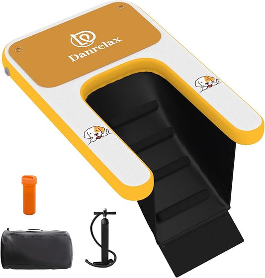 Inflatable Dog Boat Ramp, 59" L x 39" W x6 H Perfect for Large-Sized Pets Up to 220 lbs, Boat Water Ladder with Claw-Friendly High Stability Non-Slip EVA Float for Pool, Lake, Dock & Seat