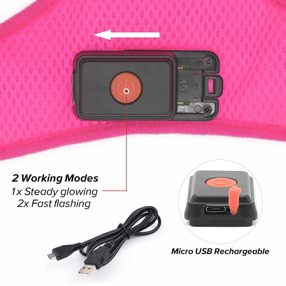 BSEEN LED Dog Harness, No Pull Light Up Dog Vest Rechargeable Lighted Pet Harness Safety Dog Lights for Night Walking (Rose Red, Medium)