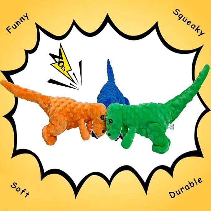 LWBMG Squeaky Dog Toys Stuffed Dog Toys Cute Dinosaur Plush Dog Toy with Crinkle Paper Durable Dog Chew Toys for Small Medium and Large Dogs