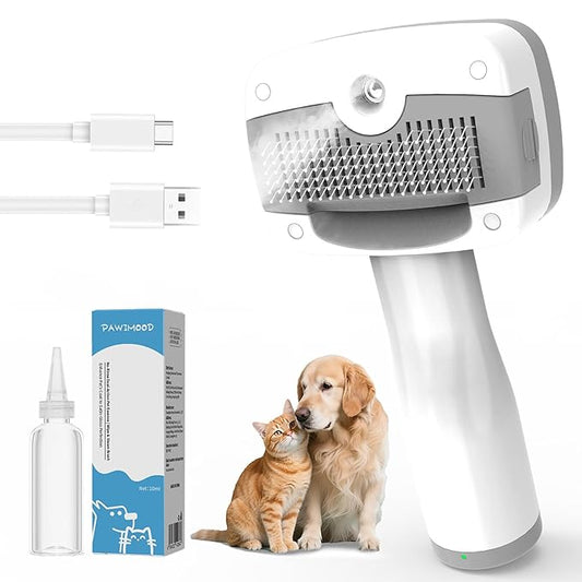 3 in 1 Pet Steam Brush for Dogs & Cats – Self Cleaning, Hair Removal Comb Steam for Shedding & Grooming for Long & Short Haired Pets,Includes Pet Enssence