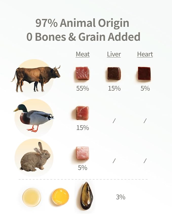 Freeze-Dried Raw Cat Food, 97% Animal Origin Dry Food for Cat, High Protein Treat & Topper (Beef Recipe - 2.1 Ounce)